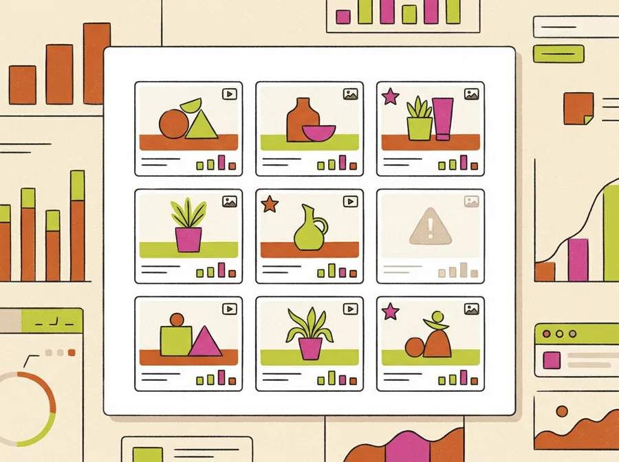 Creative Library View Creative library in a Facebook ad management tool grouping ad variants by performance